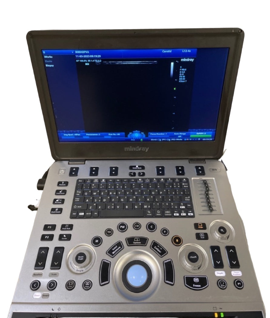 Mindray M9 Portable Ultrasound With Two Probes (L12-4S) (C5-1S) DIAGNOSTIC ULTRASOUND MACHINES FOR SALE