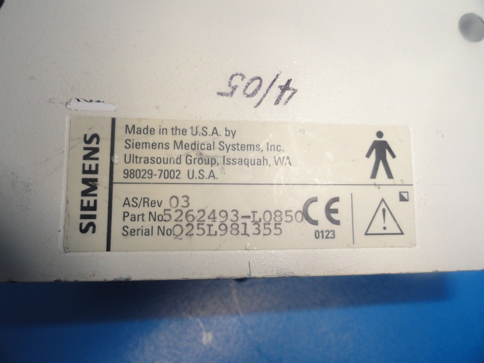 SIEMENS 2.5PL20 P/N 5262493-L0850 SECTOR ULTRASOUND PROBE for Elegra (6083 ) DIAGNOSTIC ULTRASOUND MACHINES FOR SALE