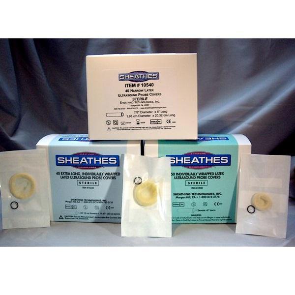 SHEATHES Latex Ultrasound Probe Covers 1-1/4" D x 8" L Sterile 50/Bx p/n 10040 DIAGNOSTIC ULTRASOUND MACHINES FOR SALE